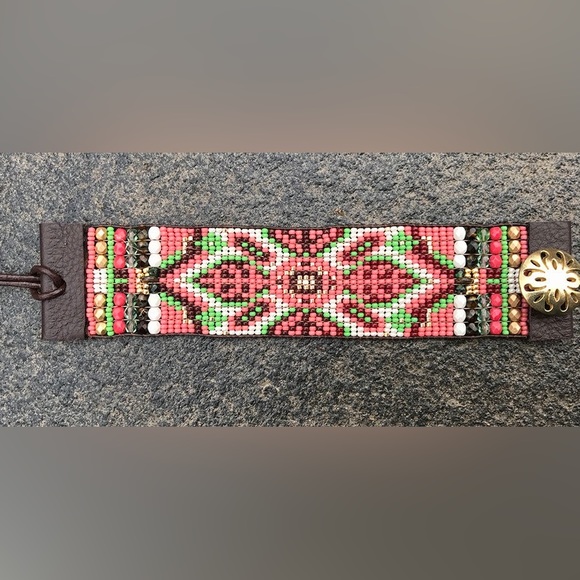 Boho beaded cuff bracelet - Picture 3 of 3